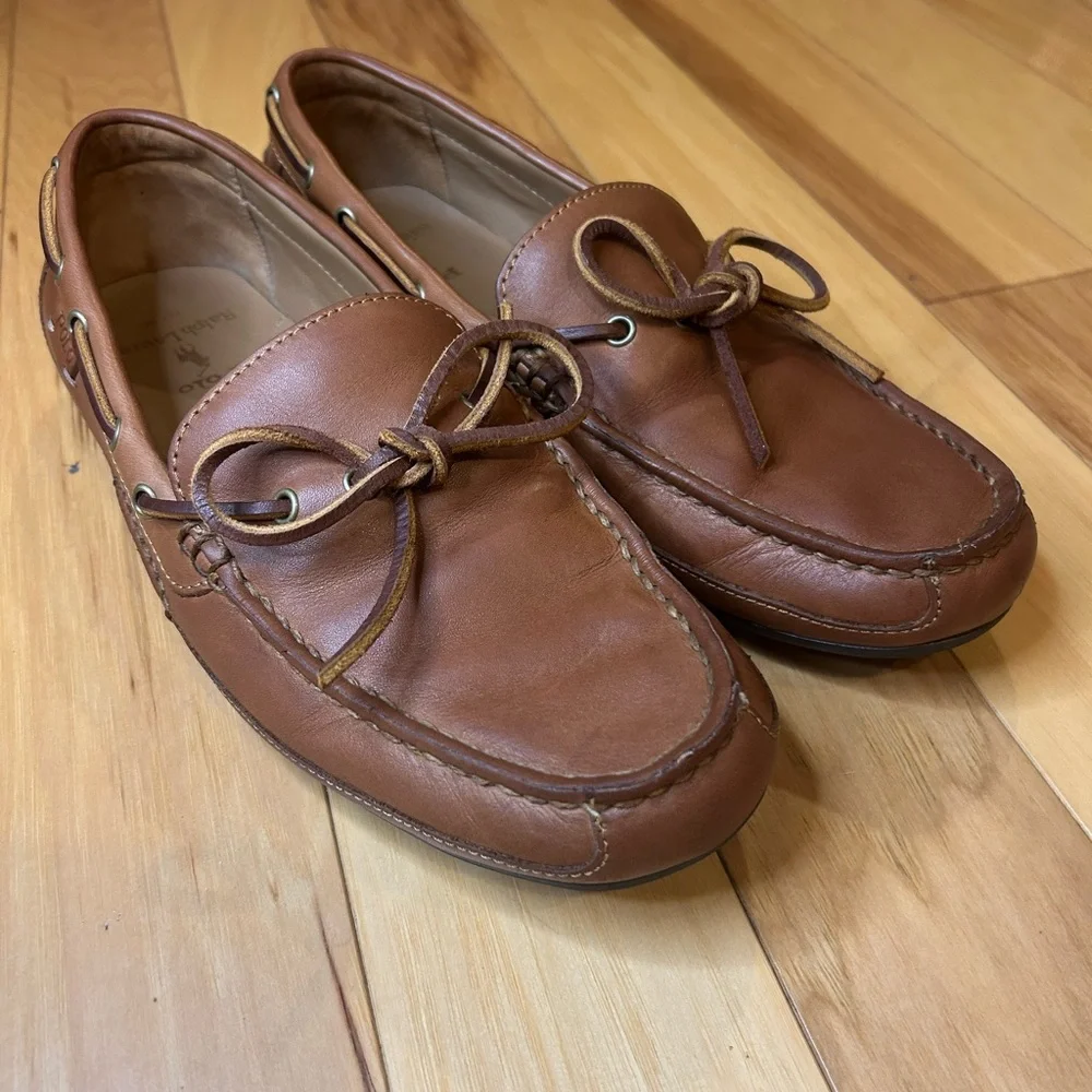 Polo Ralph Lauren Quiet Luxury Brown Leather Driving Loafers 9.5 Old Money